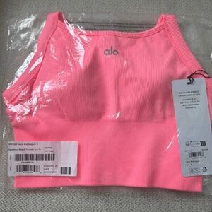 NWT Alo Seamless Ribbed Favorite Bra Tank Neon Bubblegum
